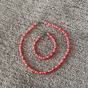 Pink Beaded Necklace and Bracelet Set